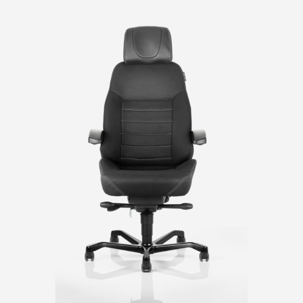 Kontorstol KAB Seating Executive, White-Line Sort fighter inkl. armlæn og nakkestøtte i sort skind – image 7
