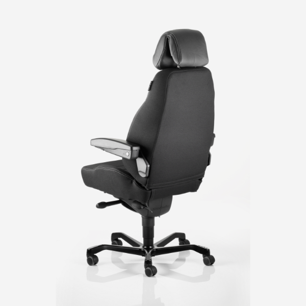 Kontorstol KAB Seating Executive, White-Line Sort fighter inkl. armlæn og nakkestøtte i sort skind – image 8