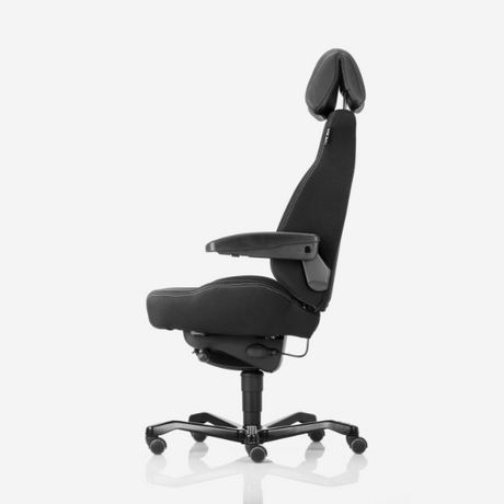 Kontorstol KAB Seating Executive, White-Line Sort fighter inkl. armlæn og nakkestøtte i sort skind – image 4