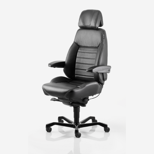 Kontorstol KAB Seating Executive, White-Line Sort skind inkl. armlæn og nakkestøtte i sort skind – Kontorstole (billede 1)