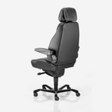 Kontorstol KAB Seating Executive, White-Line Sort skind inkl. armlæn og nakkestøtte i sort skind