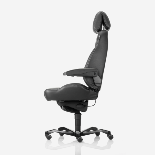 Kontorstol KAB Seating Executive, White-Line Sort skind inkl. armlæn og nakkestøtte i sort skind – image 8