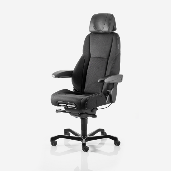 Kontorstol KAB seating K4 Premium, White-Line Sort fighter inkl. armlæn og nakkestøtte i sort skind – image 6