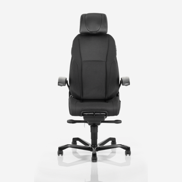 Kontorstol KAB seating K4 Premium, White-Line Sort fighter inkl. armlæn og nakkestøtte i sort skind – image 7