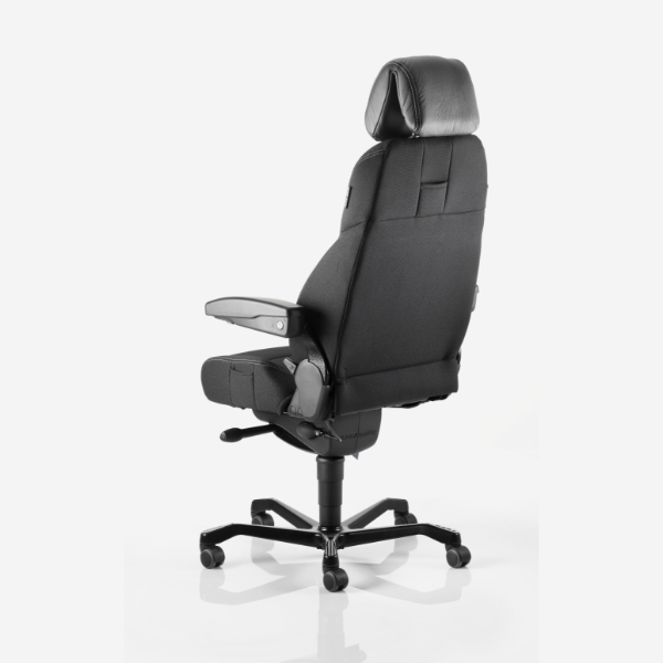 Kontorstol KAB seating K4 Premium, White-Line Sort fighter inkl. armlæn og nakkestøtte i sort skind – image 3