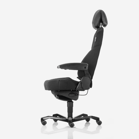 Kontorstol KAB seating K4 Premium, White-Line Sort fighter inkl. armlæn og nakkestøtte i sort skind – image 4