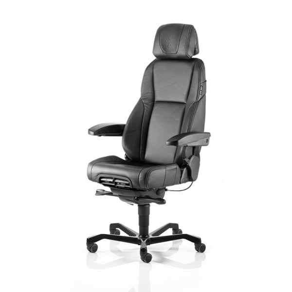 Kontorstol KAB seating K4 Premium, White-Line Sort skind inkl. armlæn og nakkestøtte – image 1