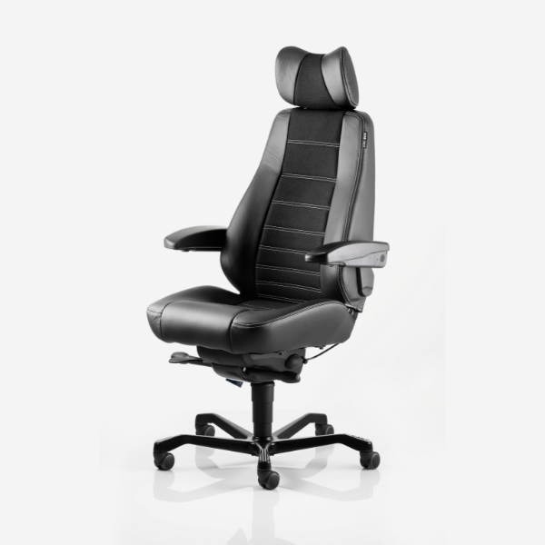 Kontorstol KAB Seating Controller, White-Line Sort fighter inkl. armlæn og nakkestøtte – Kontorstole (billede 1)