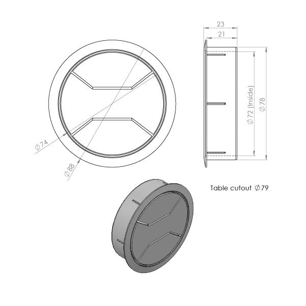 Kabelgennemføring Ø88 mm, Hvid