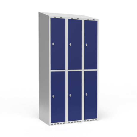 Garderobeskab 3x300 mm Skråt tag 2 rum i højden Blå dør Greb for hængelås – image 1