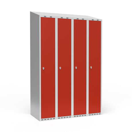 Garderobeskab 4x300 mm Skråt tag 1 rum i højden Rød dør Greb for hængelås – image 3