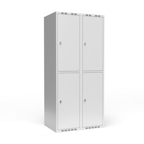 Garderobeskab 2x400 mm m/lige tag, 2 rum i højden og lys grå dør m/greb for hængelås – image 3