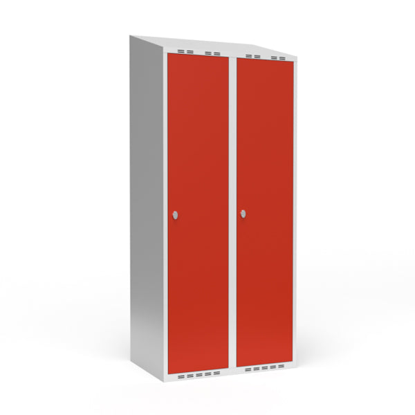 Garderobeskab 2x400 mm Skråt tag 1 rum i højden Rød dør Greb for hængelås – image 1