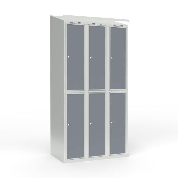 Skoleskab 3x300 Skråt tag 2 rum i højden Lys grå laminatdør Cylinderlås – image 1