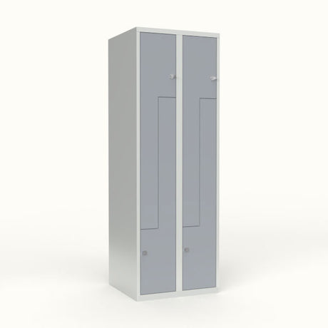 Skoleskab 2x300 Lige tag, Z-dør Grå ståldør Greb for hængelås – image 1