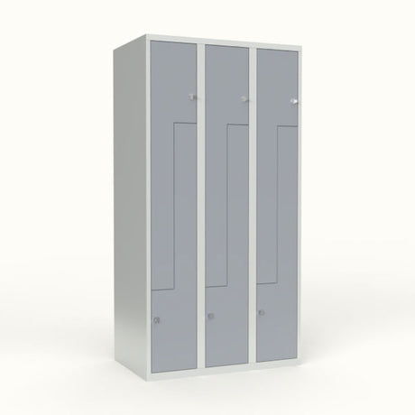 Skoleskab 3x300 Lige tag, Z-dør Grå ståldør Greb for hængelås – image 1