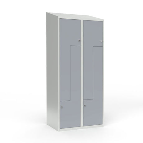 Skoleskab 2x400 Skråt tag, Z-dør Grå ståldør Greb for hængelås – image 1