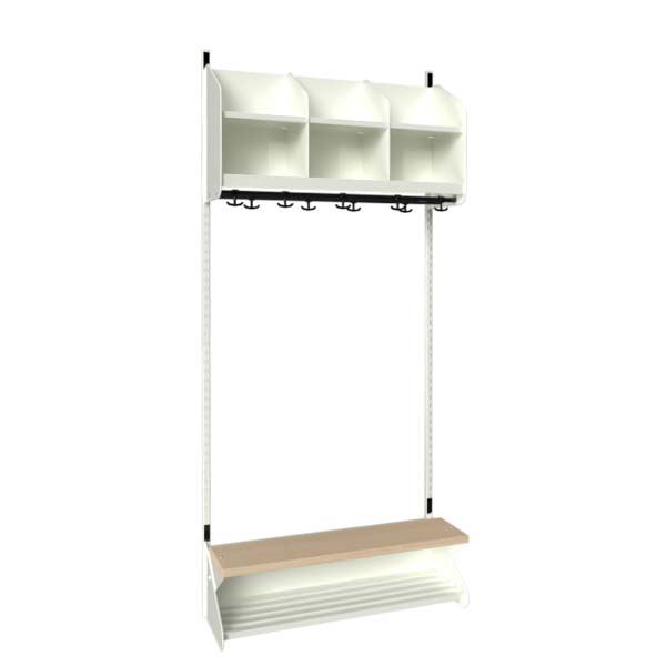 Sonesson BST Kombination D,  Startsektion 3 pladser B 900 mm, hvid – Børnegarderober