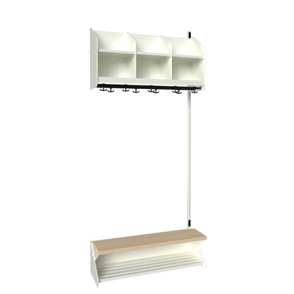 Sonesson BST Kombination D,  Påbygningssektion 3 pladser B 900 mm, hvid – Børnegarderober
