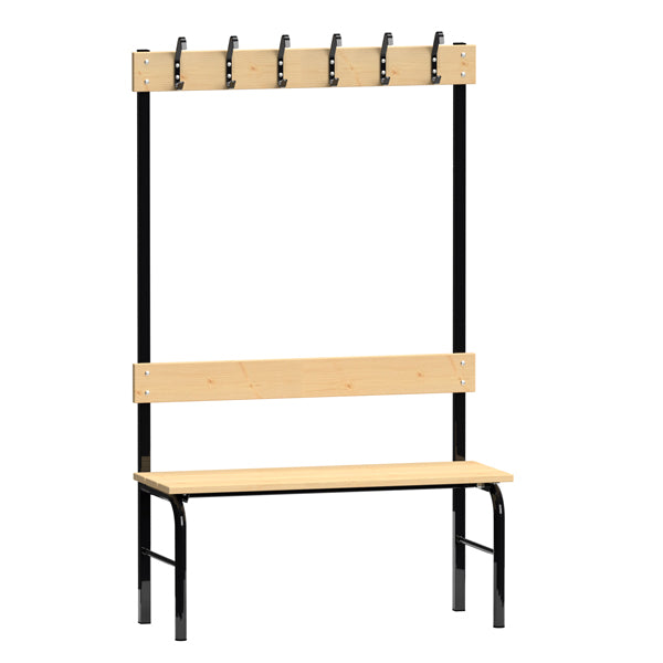 Garderobestativ Enkeltsidet, sort stel og bænksæde i fyr, bredde 1000 mm – image 2