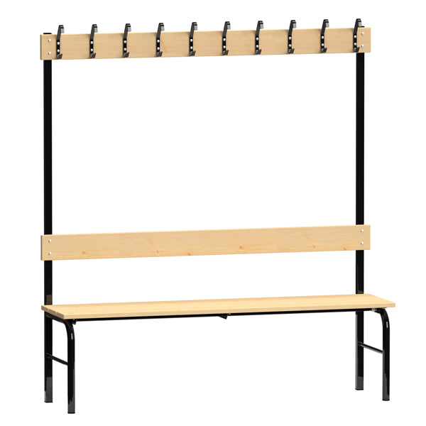 Garderobestativ Enkeltsidet, sort stel og bænksæde i fyr, bredde 1500 mm – image 2