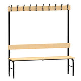 Garderobestativ Enkeltsidet, sort stel og bænksæde i fyr, bredde 1500 mm – image 2