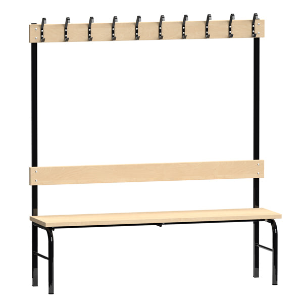 Garderobestativ Enkeltsidet, sort stel og bænksæde i birk, bredde 1500 mm – image 2