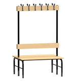 Garderobestativ Dobbeltsidet, sort stel og bænksæde i fyr, bredde 1000 mm – image 1