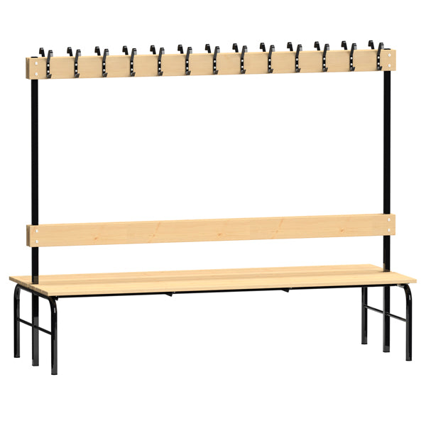 Garderobestativ Dobbeltsidet, sort stel og bænksæde i fyr, bredde 2000 mm – image 2