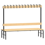 Garderobestativ Dobbeltsidet, sort stel og bænksæde i fyr, bredde 2000 mm – image 1