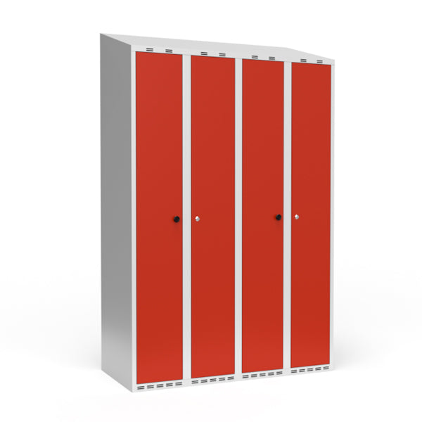 Dobbeltskab/parskab 300+300 mm Skråt tag 4-søjlet Parvis lås Rød dør Greb for hængelås – image 1