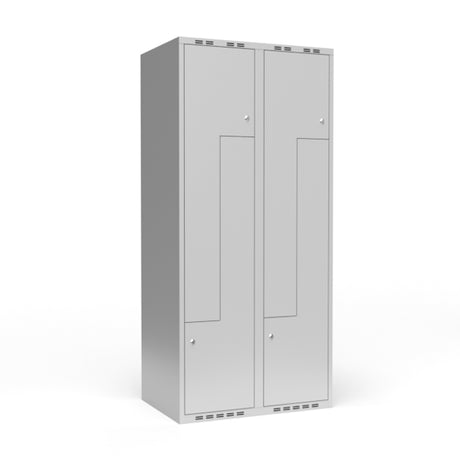 Garderobeskab 2x400 mm lige tag, 2-delt søjle Lys grå Z-dør m/cylinderlås – image 3