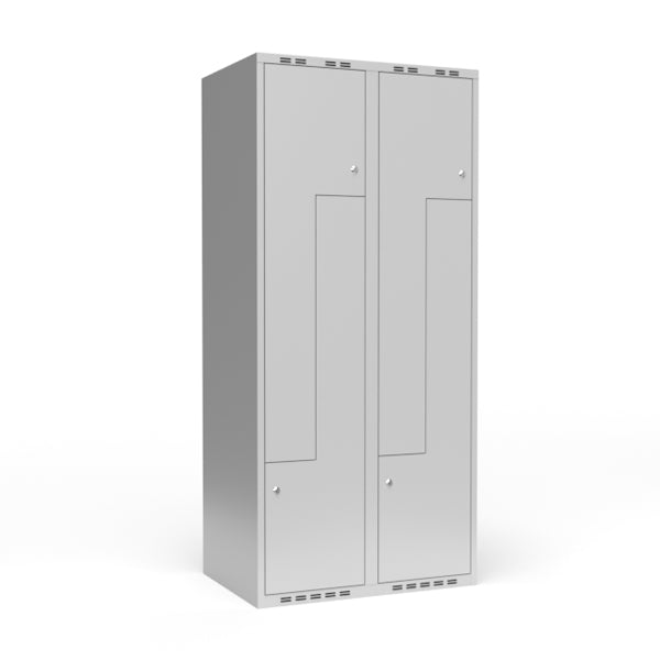 Sonesson Garderobeskab 2x400 mm lige tag, 2-delt søjle Lys grå Z-dør m/cylinderlås – Garderobeskabe (billede 1)