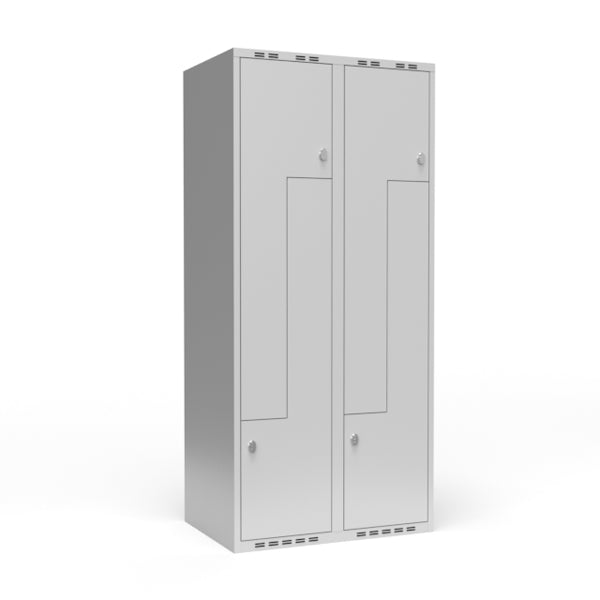 Garderobeskab 2x400 mm lige tag, 2-delt søjle Lys grå Z-dør m/greb for hængelås – image 1