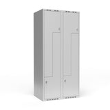 Garderobeskab 2x400 mm lige tag, 2-delt søjle Lys grå Z-dør m/greb for hængelås – image 1