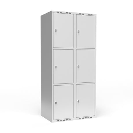 Garderobeskab 2x400 mm m/lige tag, 3 rum i højden og lys grå dør m/greb for hængelås – image 3