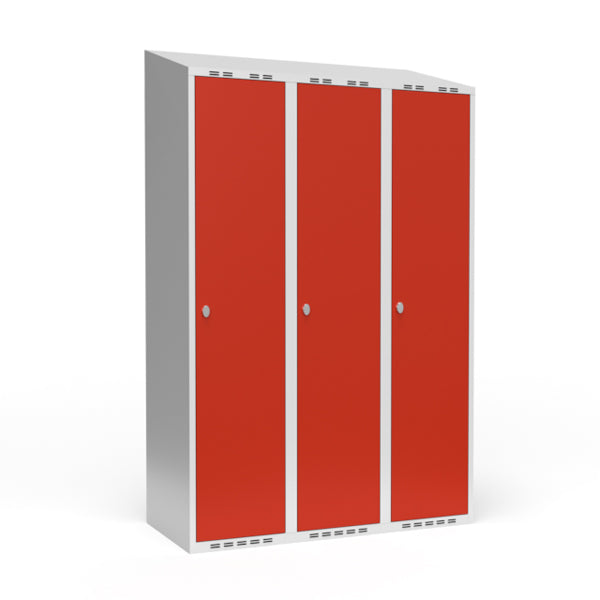 Garderobeskab 3x400 mm Skråt tag 1 rum i højden Rød dør Greb for hængelås – image 1