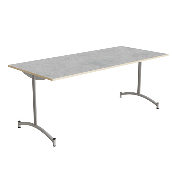 Tranås Skolmöbler Bord Zeb 231, 1800x800 mm Højde 720 mm, Lys grå linoleum, Alu stel – Kantineborde