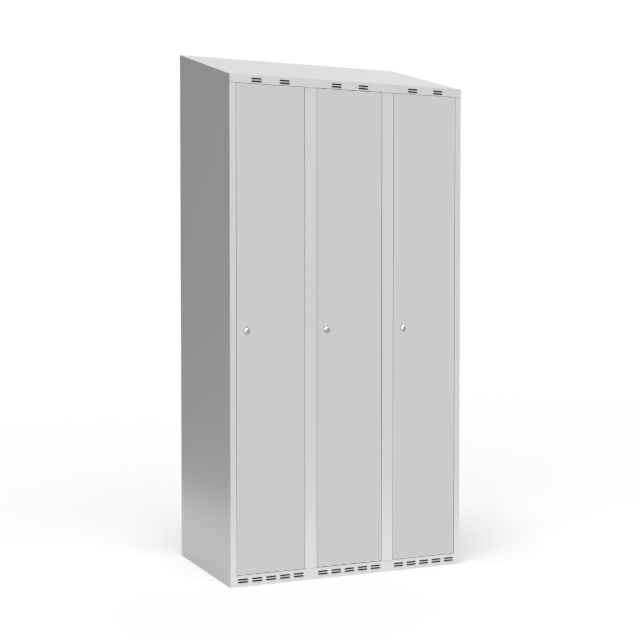 Garderobeskab 3x300 mm m/skråt tag, 1 rum i højden og lys grå dør m/cylinderlås – image 1
