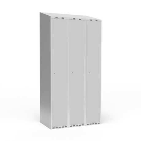 Garderobeskab 3x300 mm m/skråt tag, 1 rum i højden og lys grå dør m/cylinderlås – image 1