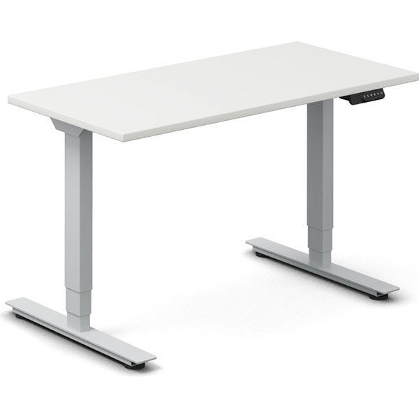 Ergoff Hæve-sænkebord DNA, Hvid 1200x600mm 2-ben/Alugrå – Hæve/sænkeborde
