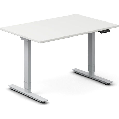 Ergoff Hæve-sænkebord DNA, Hvid 1200x800mm 2-ben/Alugrå – Hæve/sænkeborde