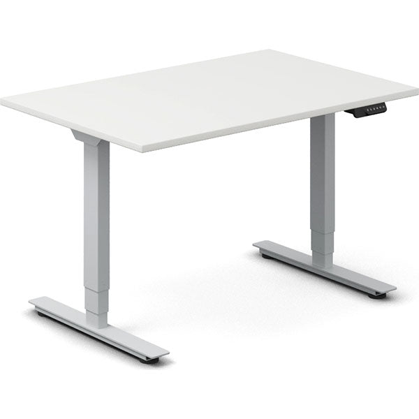 Ergoff Hæve-sænkebord DNA, Hvid 1200x800mm 2-ben/Alugrå – Hæve/sænkeborde
