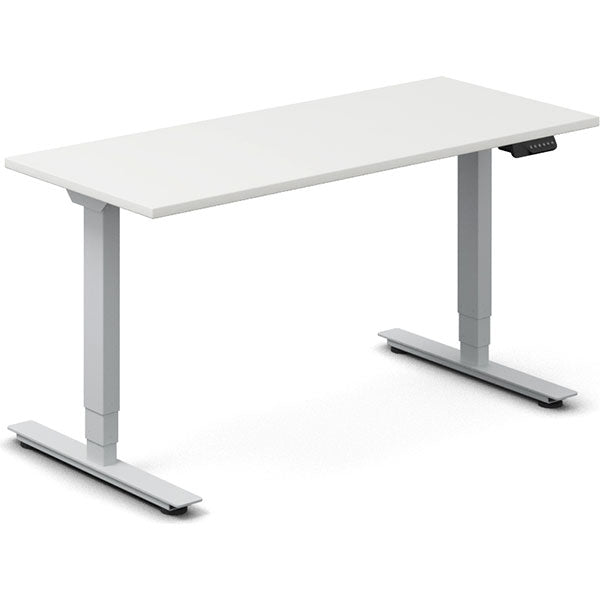 Ergoff Hæve-sænkebord DNA, Hvid 1400x600mm 2-ben/Alugrå – Hæve-sænkeborde