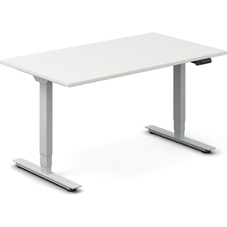 Ergoff Hæve-sænkebord DNA, Hvid 1400x800mm 2-ben/Alugrå – Hæve-sænkeborde