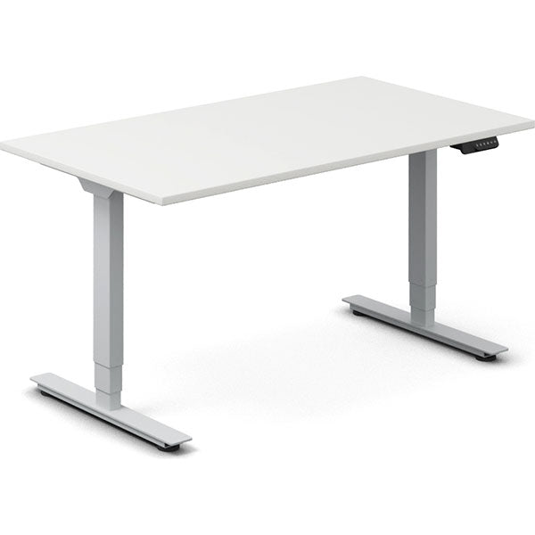 Ergoff Hæve-sænkebord DNA, Hvid 1400x800mm 2-ben/Alugrå – Hæve-sænkeborde