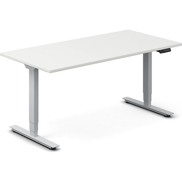 Ergoff Hæve-sænkebord DNA, Hvid 1600x800mm 2-ben/Alugrå – Hæve/sænkeborde