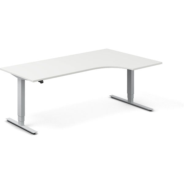 Ergoff Hæve-sænkebord DNA, Hvid 2000x1200mm Højre 2-ben/Alugrå – Hæve-sænkeborde
