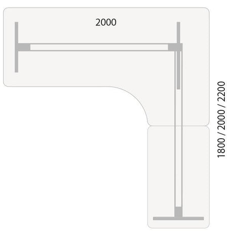 Hæve-sænkebord DNA, Hvid 2000x1800 mm Højre 3-ben/Alugrå