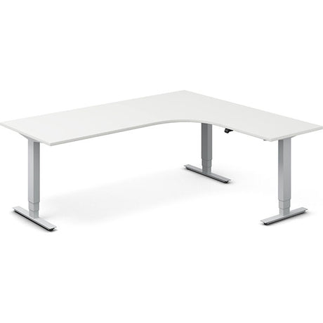 Ergoff Hæve-sænkebord DNA, Hvid 2000x1800mm Højre 3-ben/Alugrå – Hæve/sænkeborde